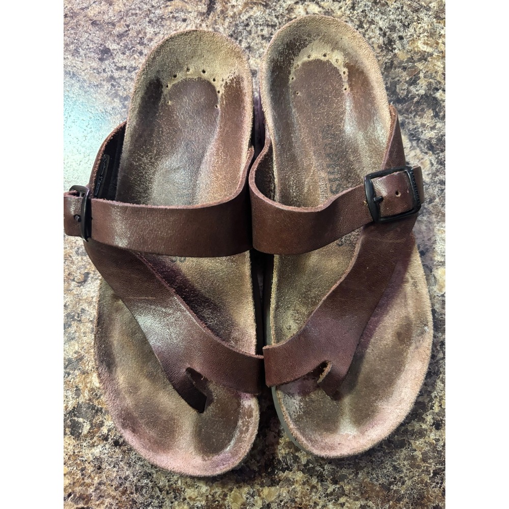 Mephisto Helen Brown Leather Cork Footbed Slides Sandals Womens‎ EU 36 US 6